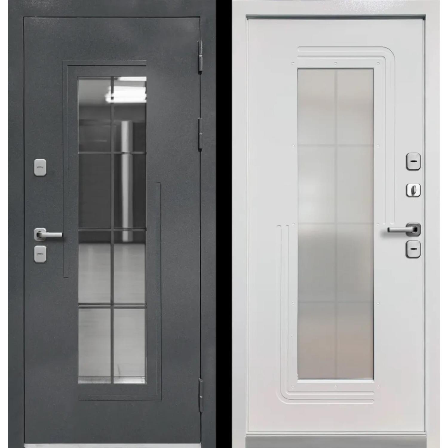 Входная дверь Luxor Termo 7 (960*2050 L, Букле графит (Полимерно-порошковое), Эмалит белый (ПВХ) , Заказная)