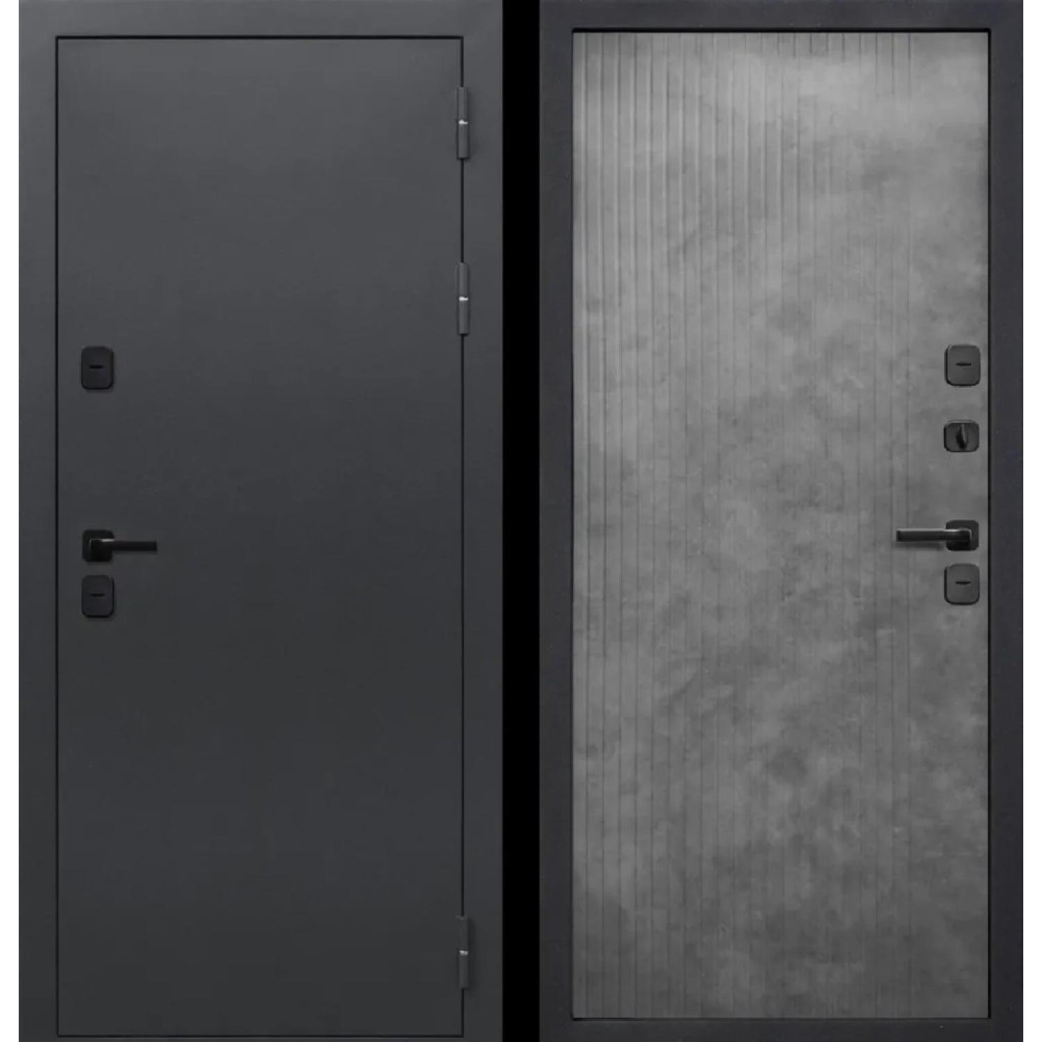 Входная дверь ISOTERMA Букле (860*2050 R, Букле графит (Полимерно-порошковое), Бетон лофт грей (ПВХ), Складская)