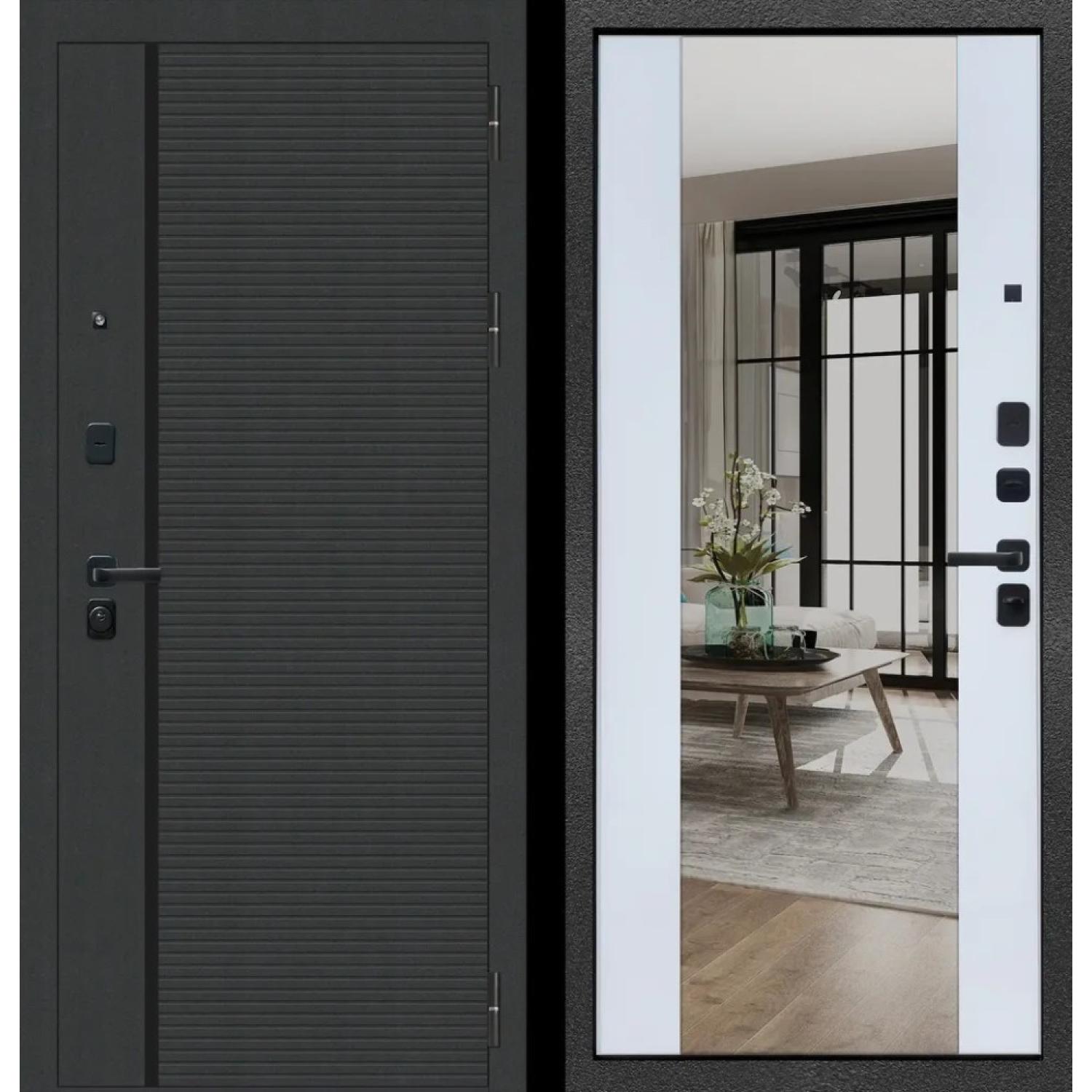 Дверь входная металлическая М103 (960*2050 L, Черная шагрень (ПВХ), Velluto Bianco AG 700, Заказная)