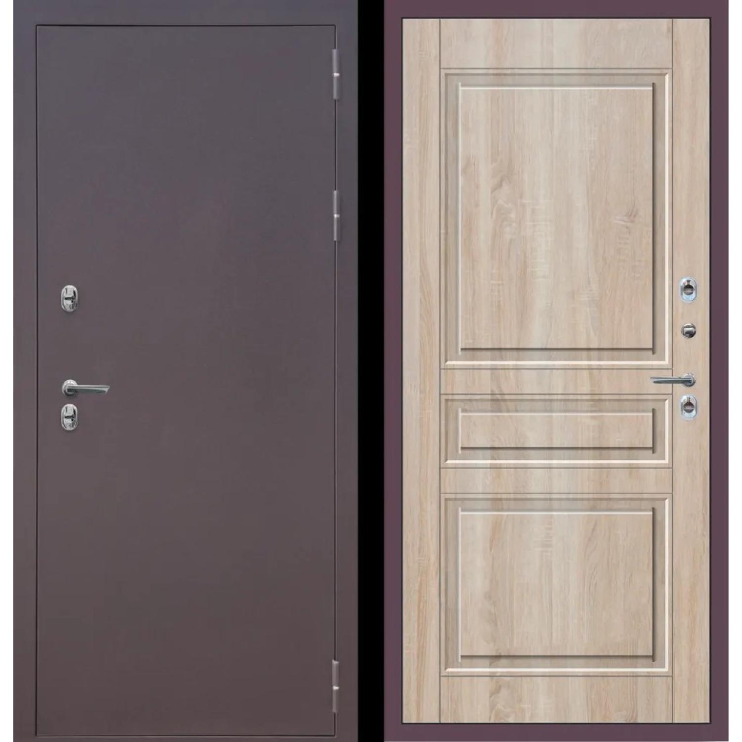 Дверь входная металлическая M21 ТЕРМО (860*2050 R, Букле опал (Полимерно-порошковое), Дуб сонома светлый (ПВХ), Заказная)