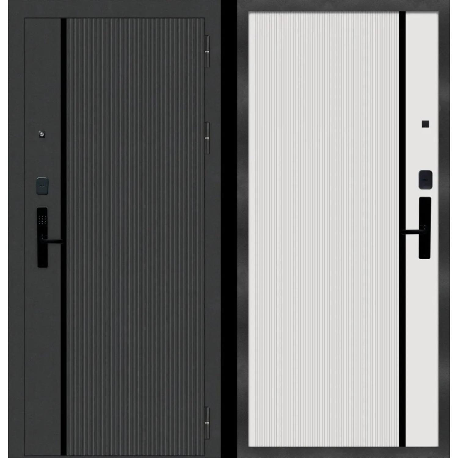 Дверь входная металлическая М9 (Электронный замок Dircode S-11) (960*2050 L, Черная шагрень (ПВХ), Молдинг черный ( Mb), Velluto Bianco AG 700, Заказная)