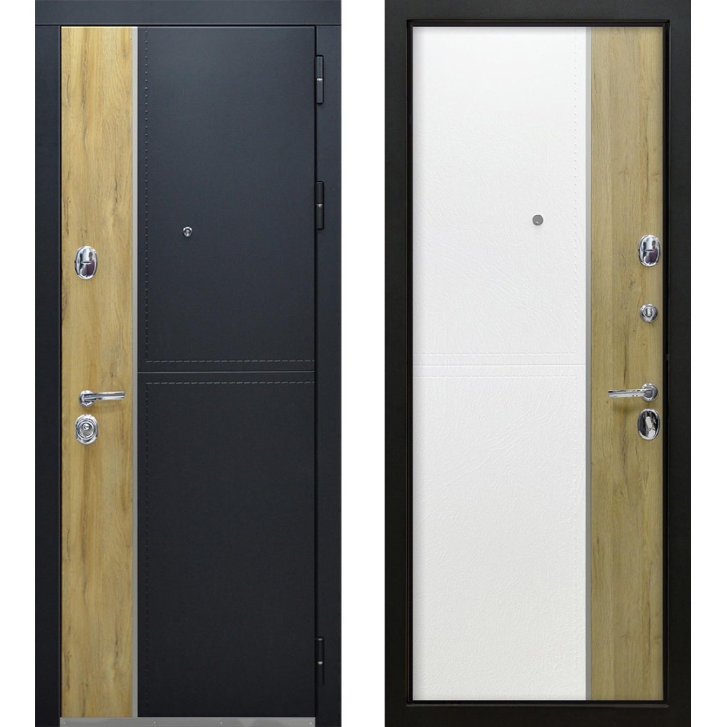 Входная дверь Этна (960*2050 R, Черный (ПВХ) + дуб санремо (ПВХ), Белая кожа + дуб санремо (ПВХ), Заказная)
