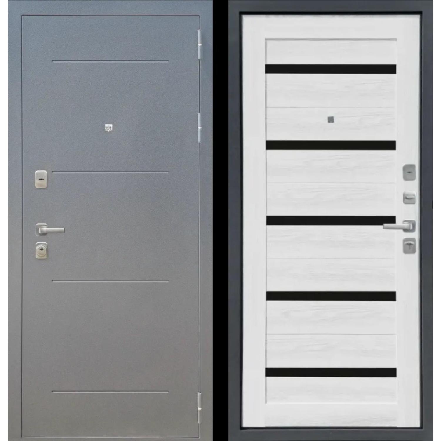 Дверь входная металлическая М6 (960*2050 L, Букле графит (Полимерно-порошковое), Ясень ривьера айс, Заказная)