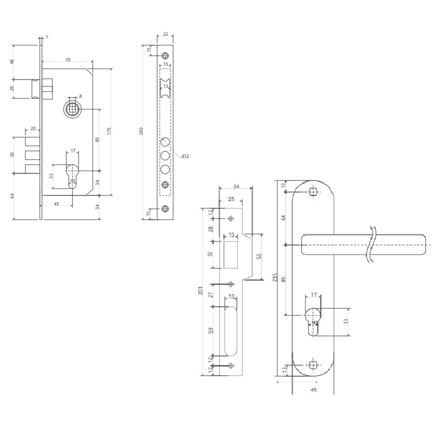 Замок врезной 2600/85/0126 (SN)