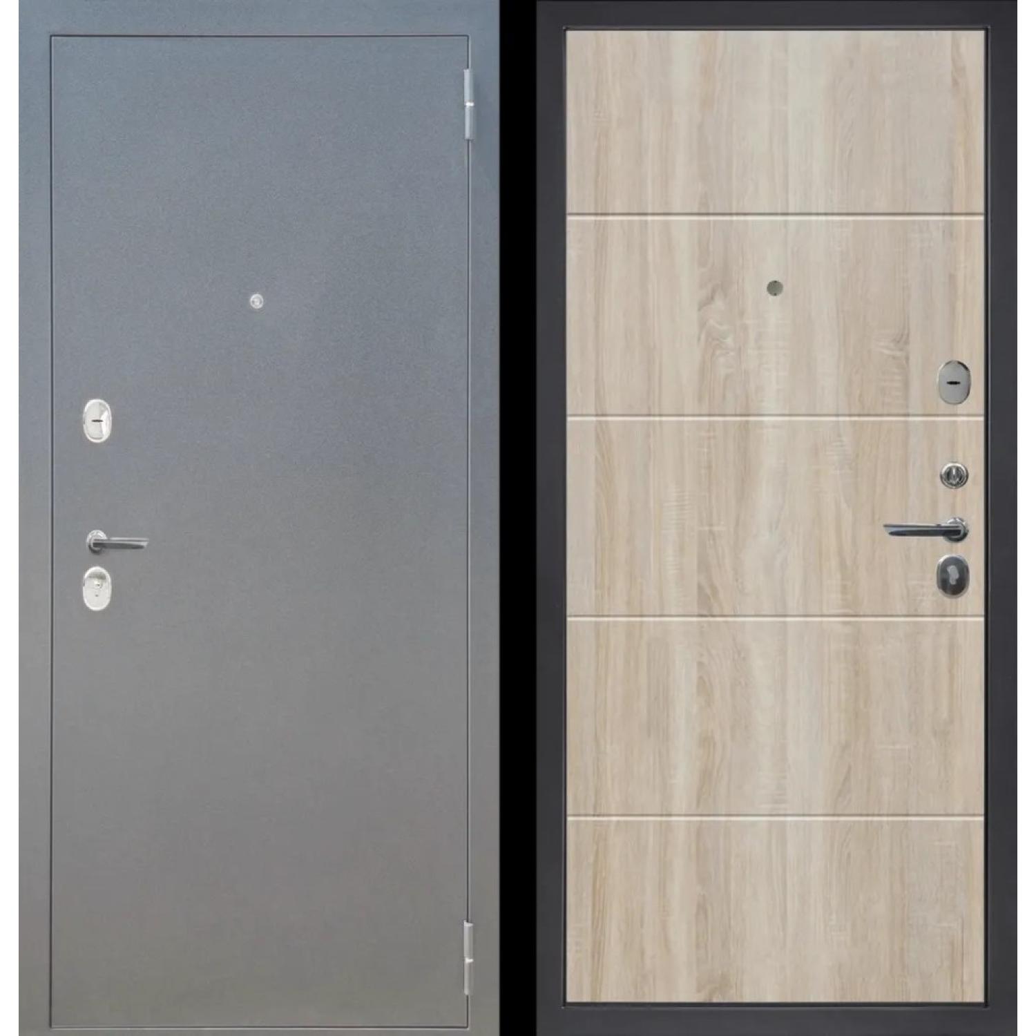 Дверь входная металлическая M28 (960*2050 R, Букле графит (Полимерно-порошковое), Дуб сонома светлый (ПВХ), Заказная)