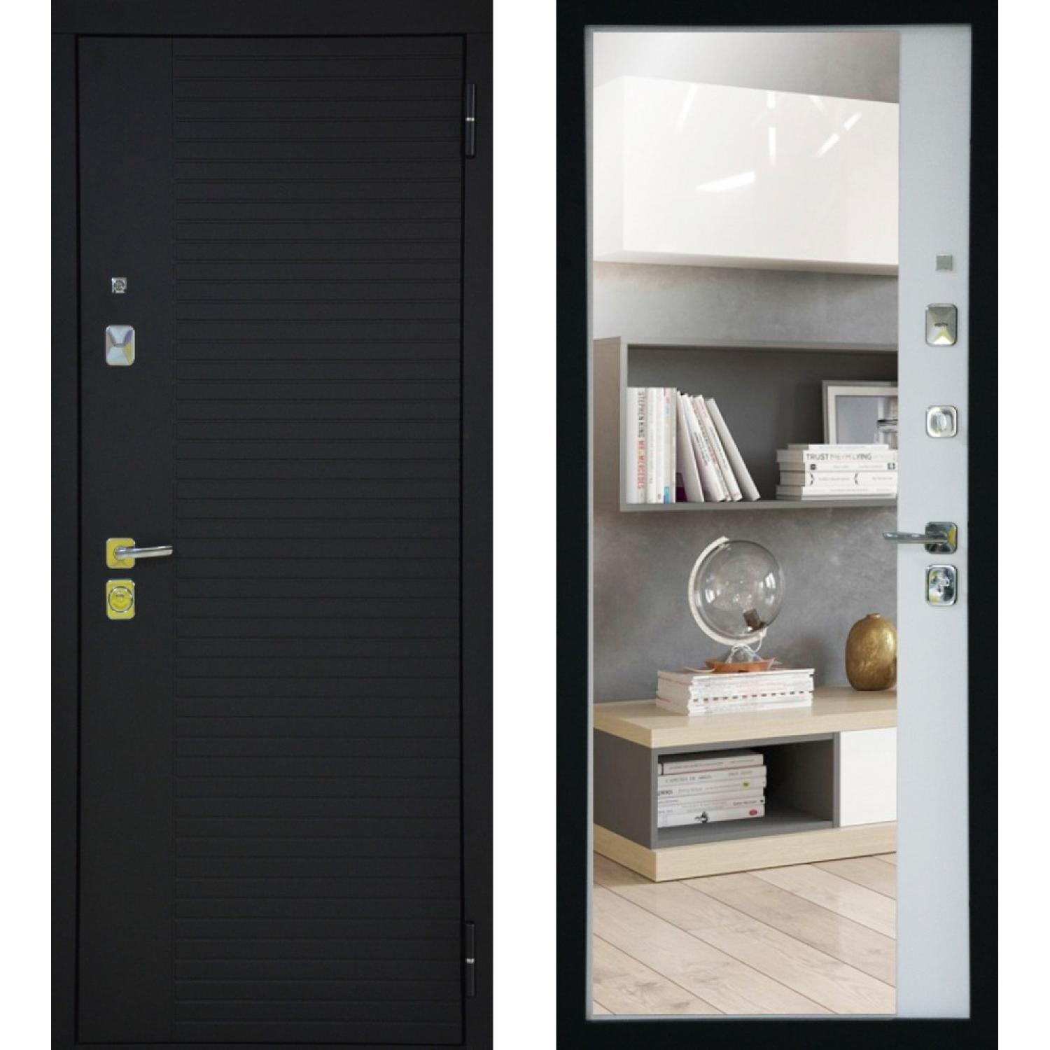 Входная дверь TR13 (860*2050 R, Черный кварц (ПВХ), Белый ZB (ПВХ)+зеркало, Заказная)