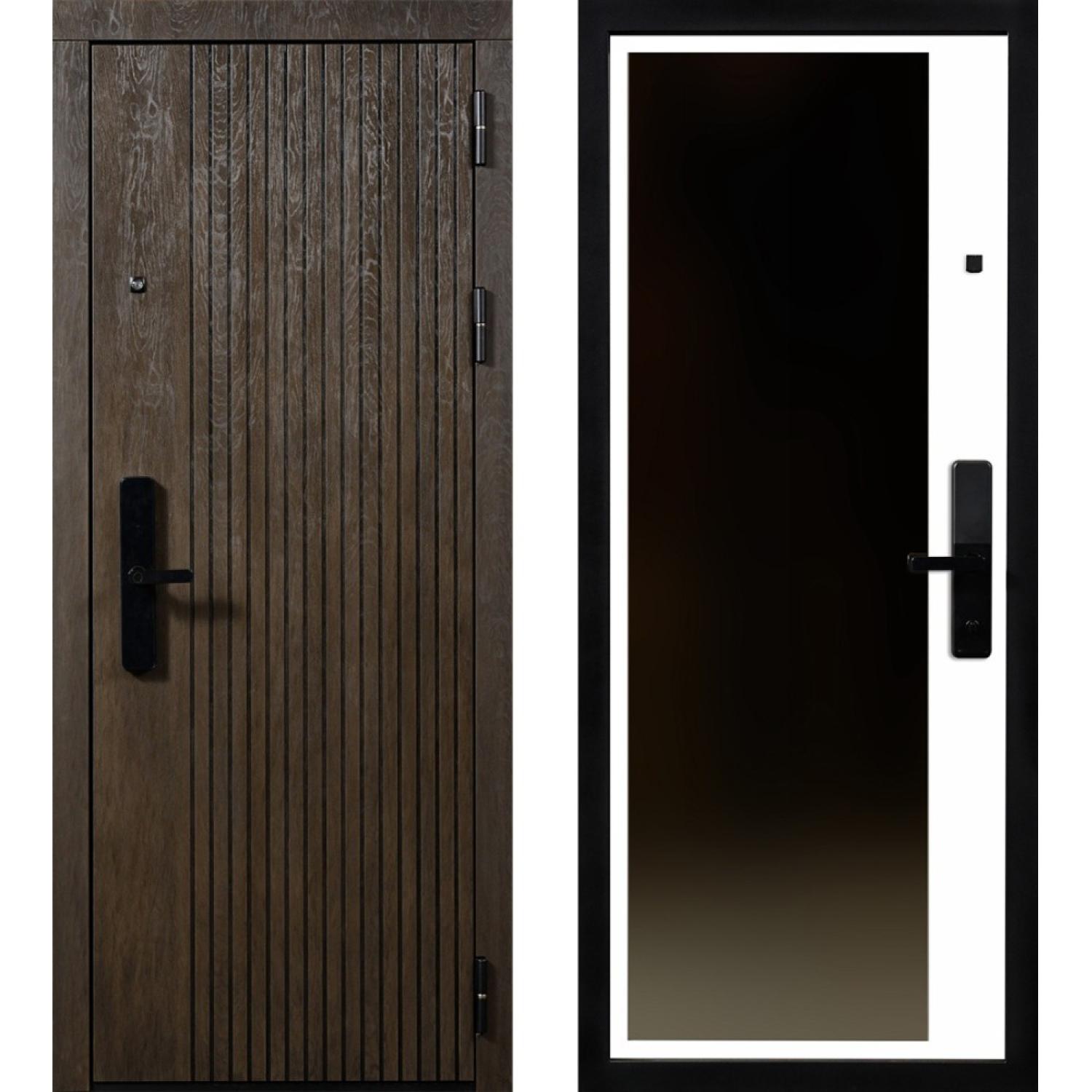  Входная дверь Акцент 3К90 (860*2050 R, Харвуд лунный (ПВХ)+патина черная, Белый ZB (ПВХ)+зеркало, Заказная)