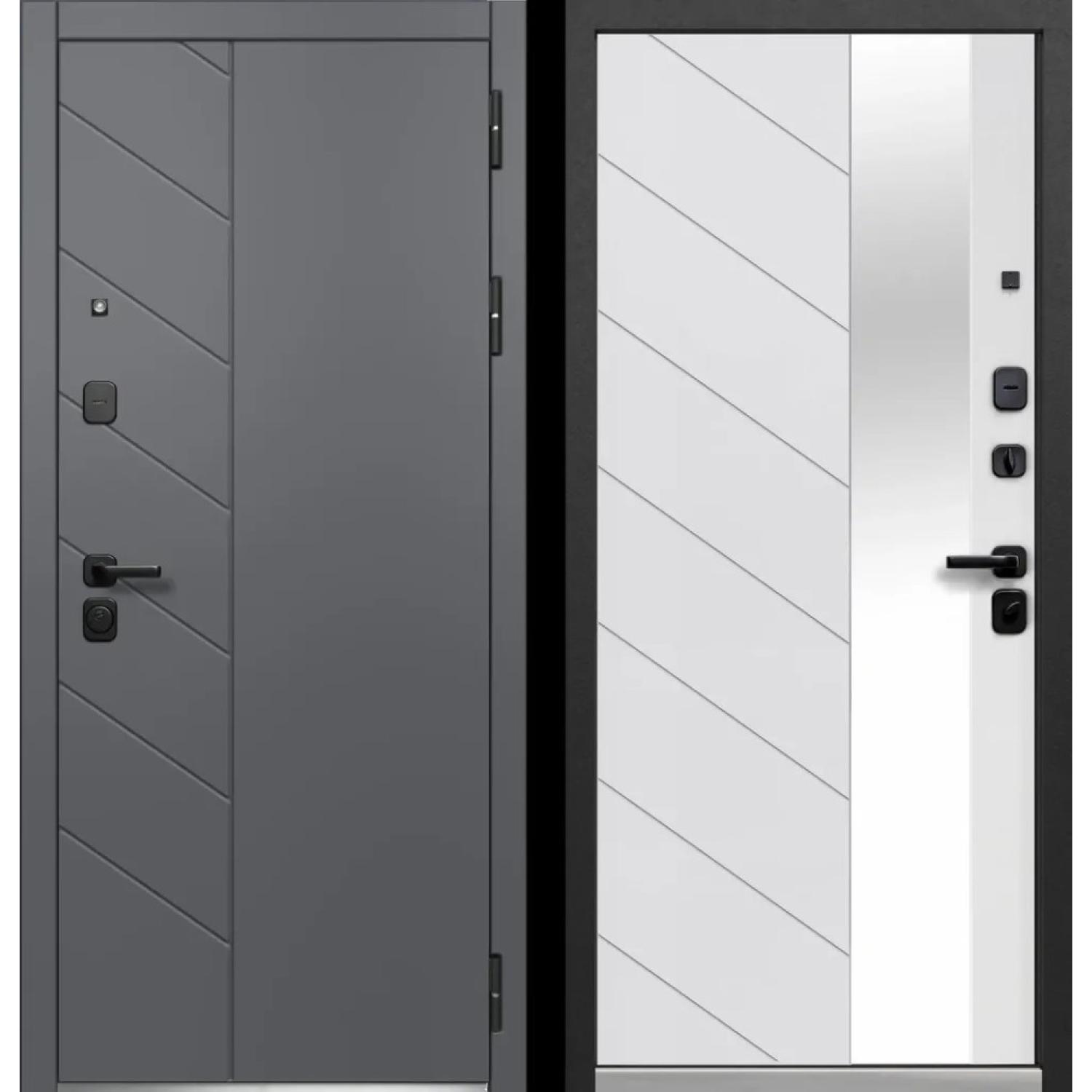 Входная дверь Luxor Пирамида Зеркало (860*2050 R, Сатин графит (ПВХ), Эмалит белый (ПВХ) + зеркало, Заказная)