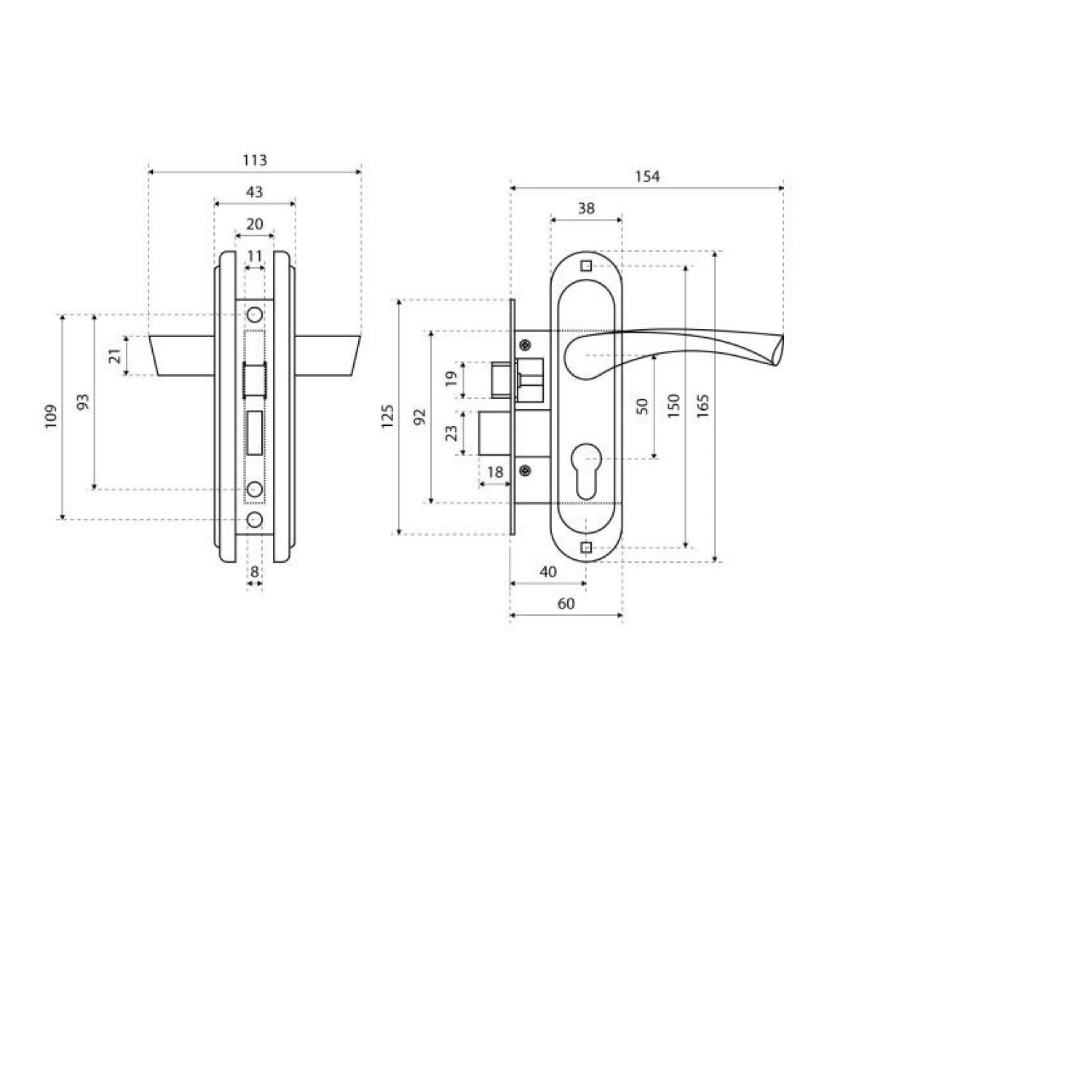Замок врезной Стандарт 132/50 (хром)