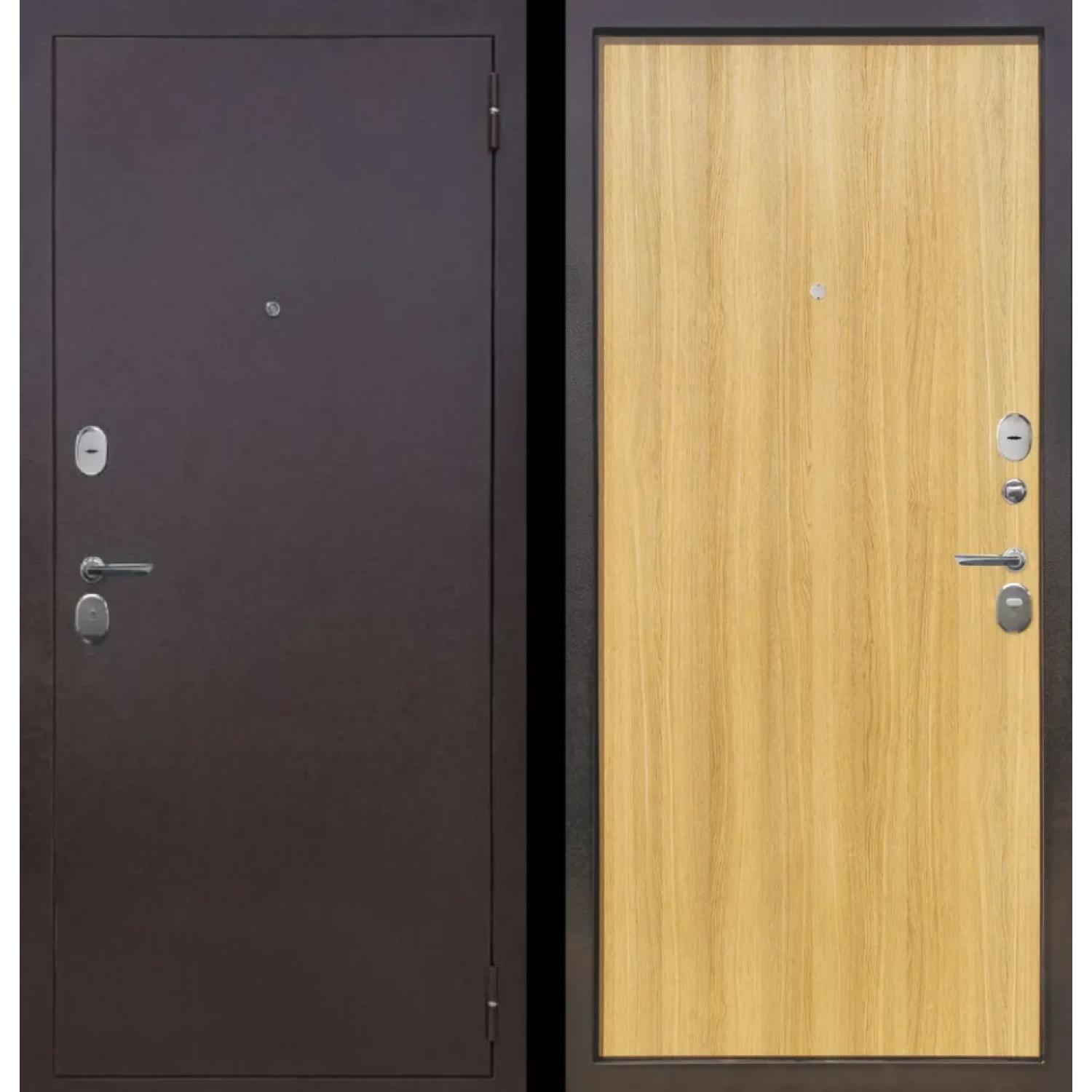 M27  (860*2050 R, Медный антик (Полимерно-порошковое), Дуб Ардеш (ПВХ), Заказная)