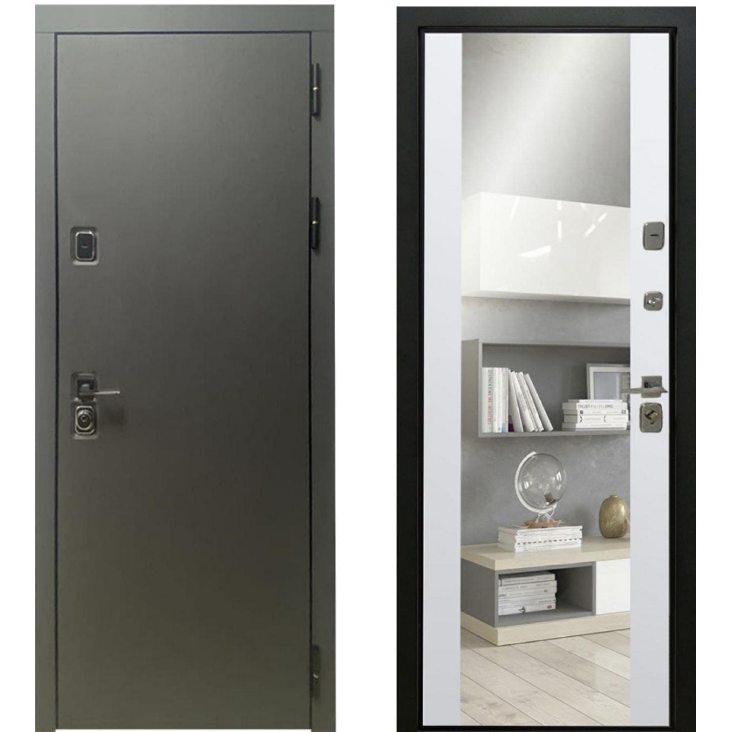 Стило 2 (960*2050 R, Лофт графит (ПВХ) Гладкий, Белый ZB (ПВХ)+зеркало, Заказная)