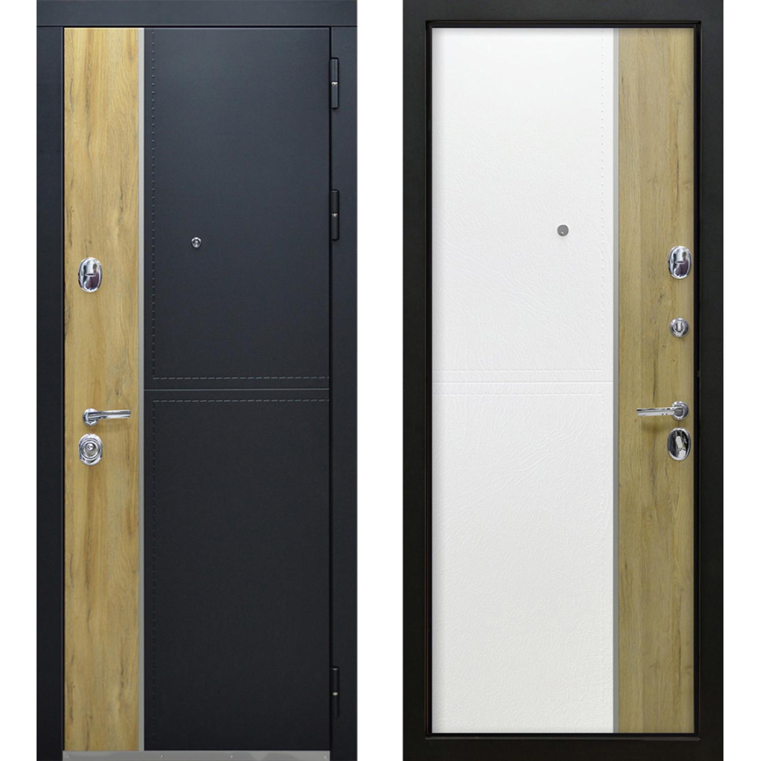 Этна (860*2050 R, Черный (ПВХ) + дуб санремо (ПВХ), Белая кожа + дуб санремо (ПВХ), Заказная)